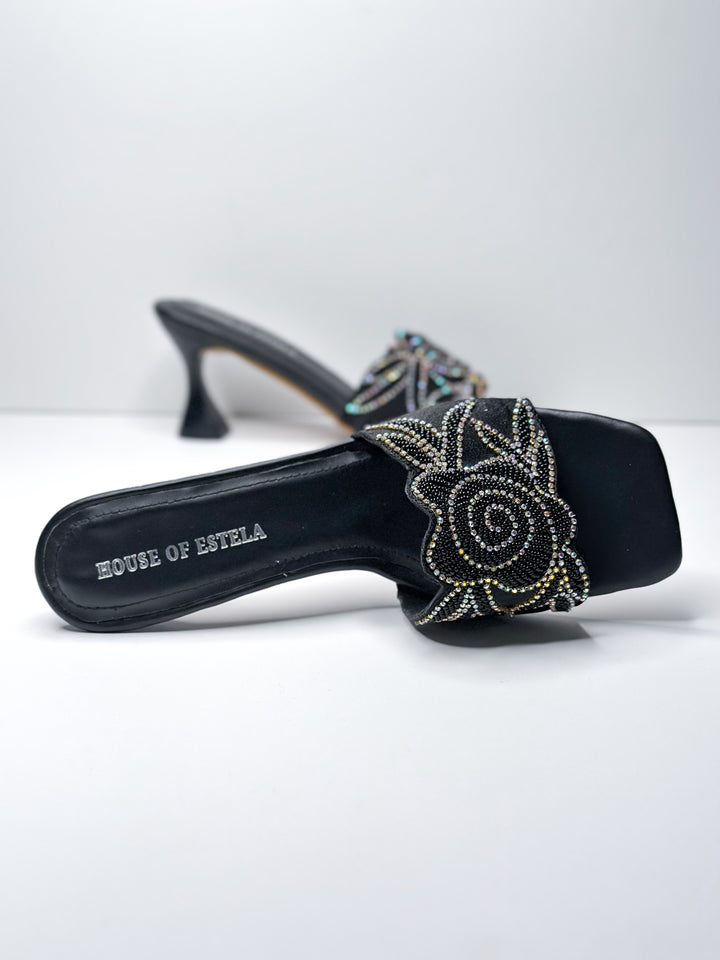 Rose Black Embroidered Heel