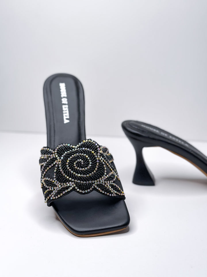 Rose Black Embroidered Heel