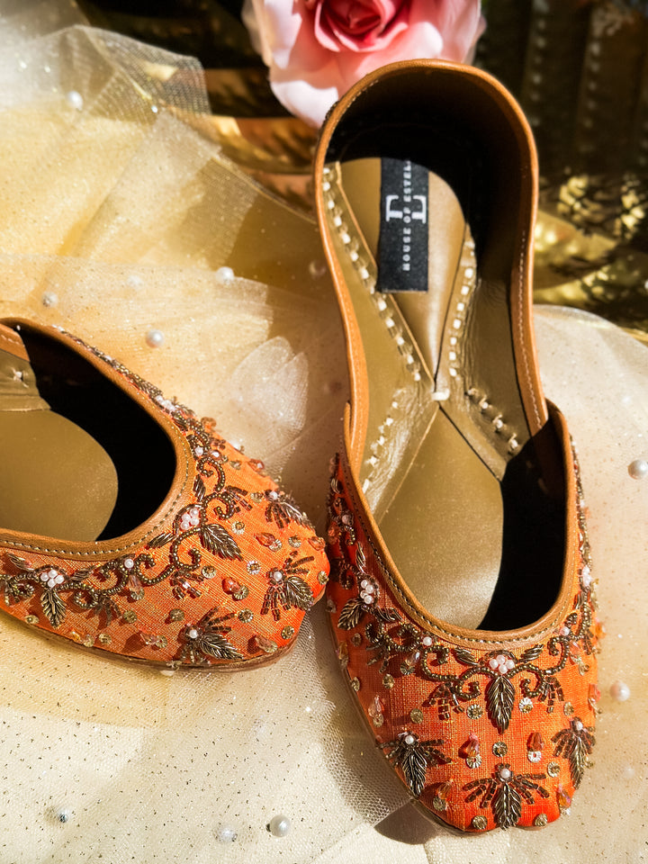 Folk Orange Jutti Flats