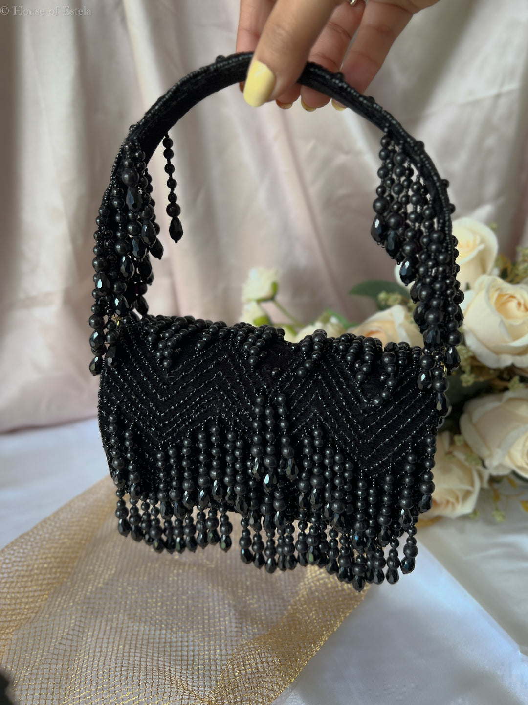 Black Velvet Flap Clutch Bag