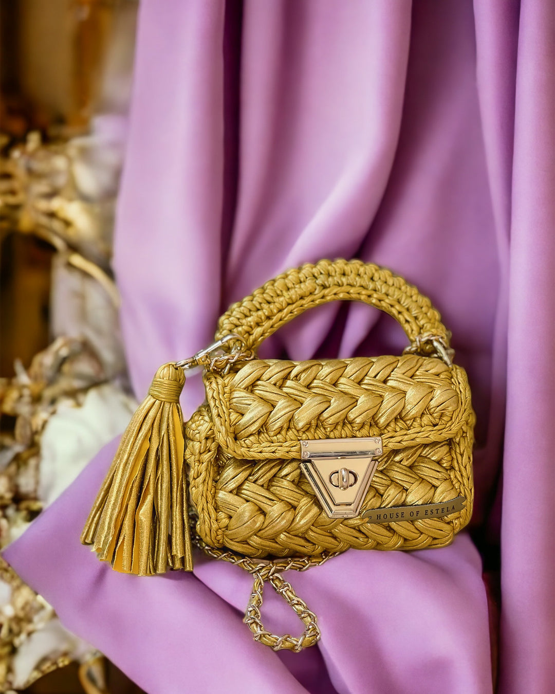 Golden Full Metallic Crochet Bag