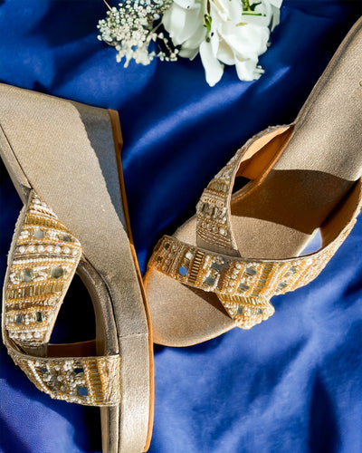 Sparkle Criss Cross Wedge Heels