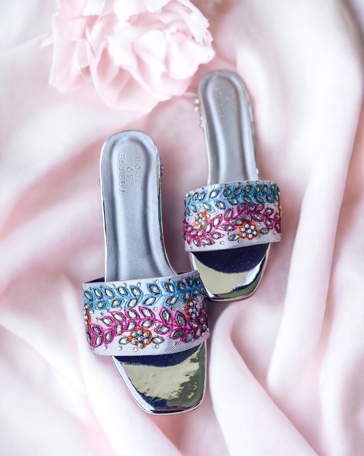 Classic Embroidered Party Wear Heels - Silver