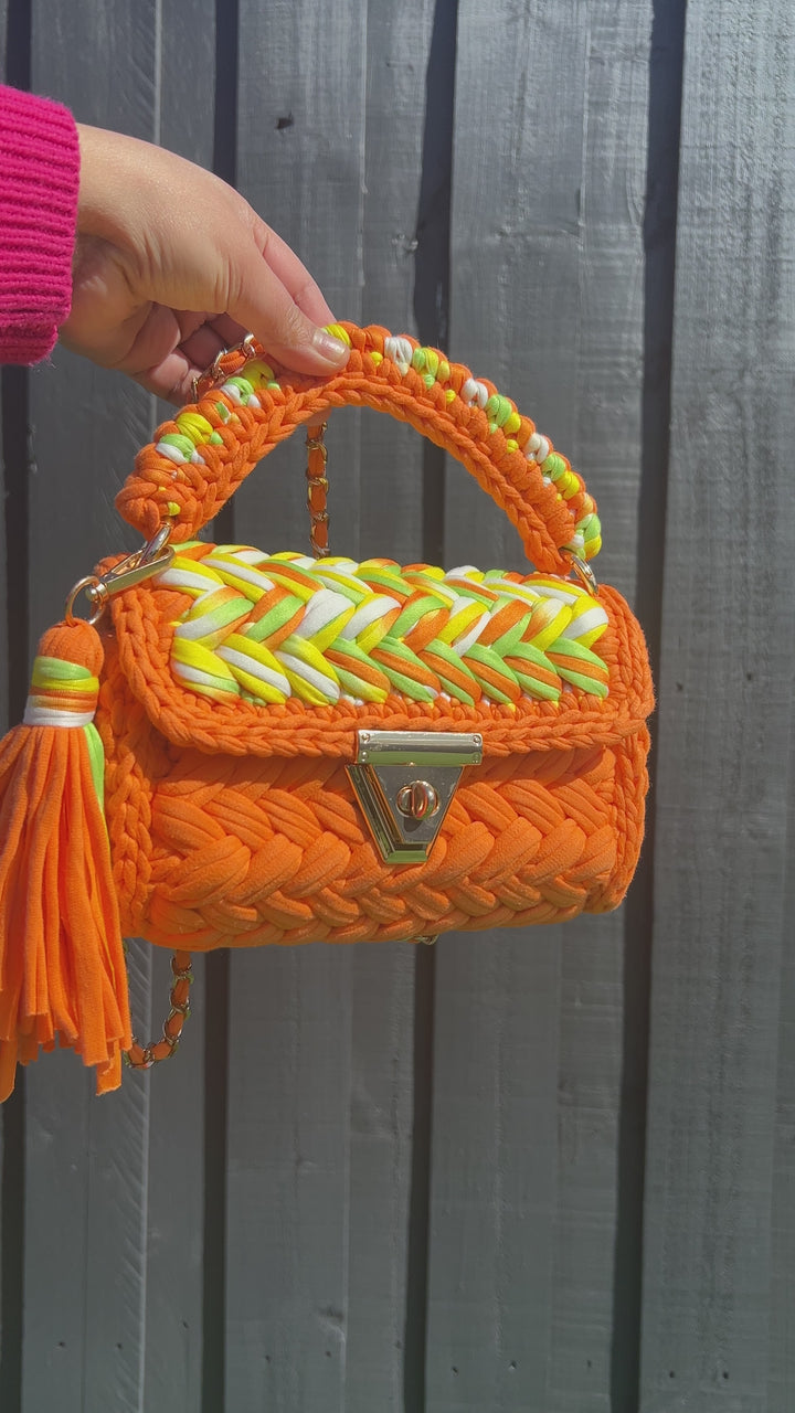Tropical Twist Orange Crochet Bag