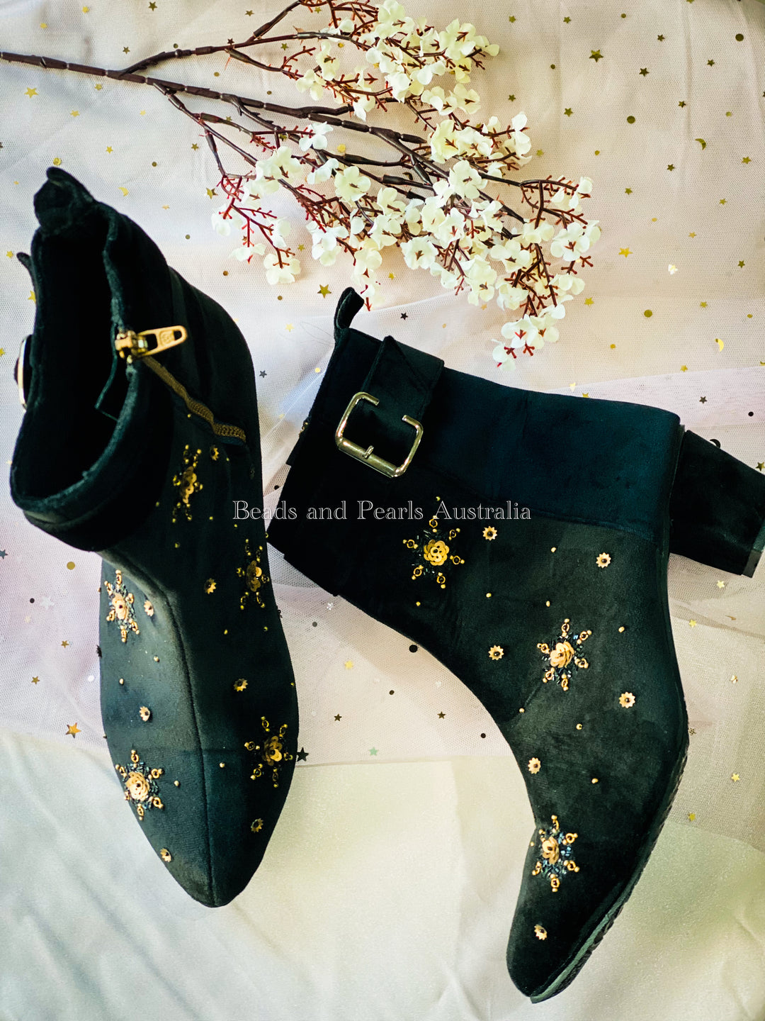Diana Black Embroidered Boots
